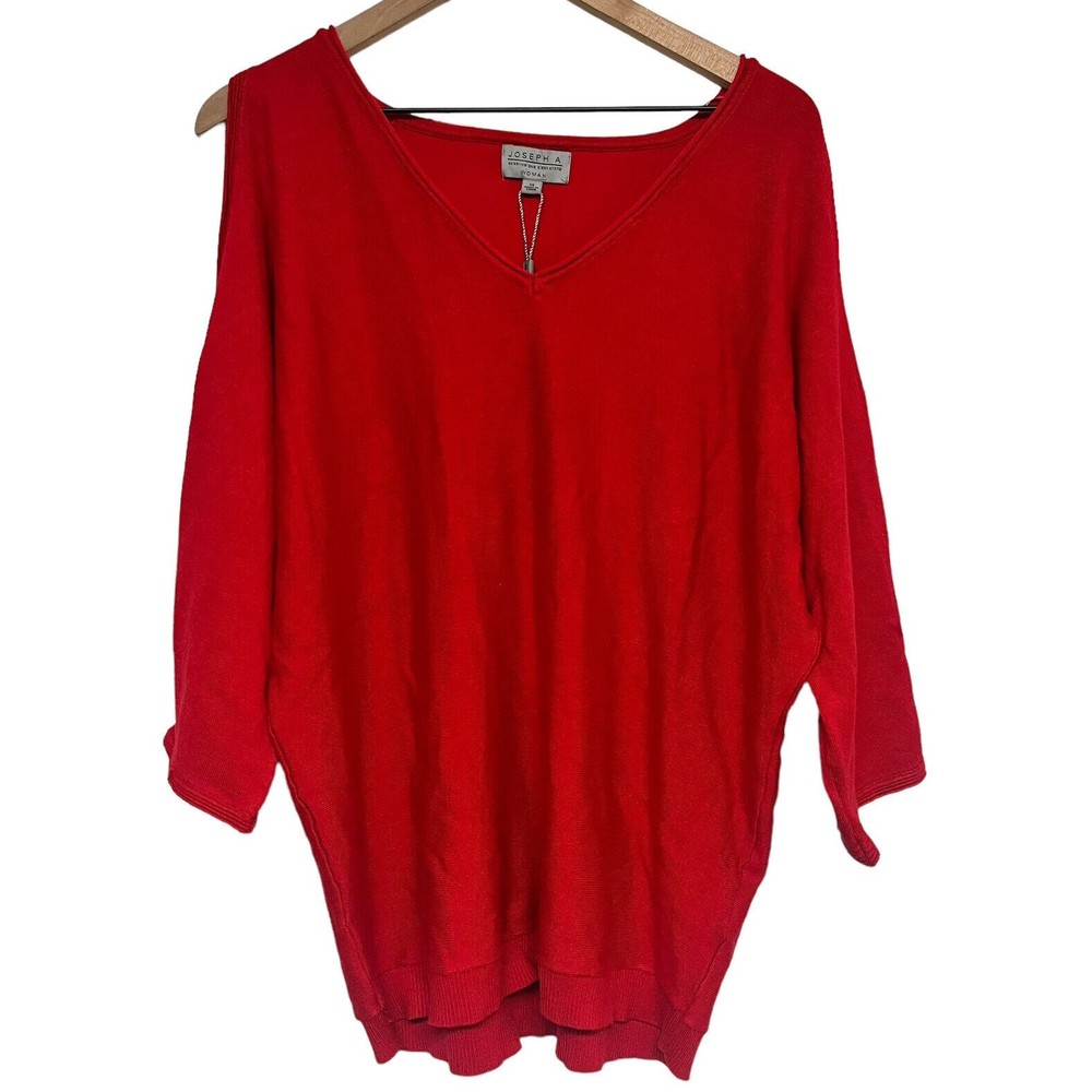 Joseph A Womens Cold Shoulder Lightweight Sweater Size 1X Red V-Neck NWT